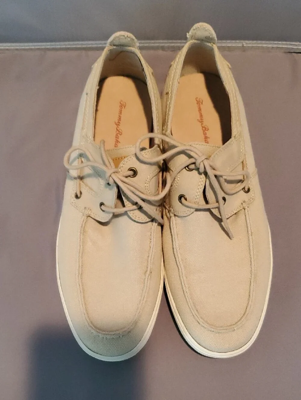 Tommy Bahama Men's Beige Canvas Boat Shoes Size 10